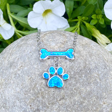 Load image into Gallery viewer, Blue Opal Bone &amp; Paw Necklace