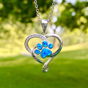 Blue Opal Heart & Paw Necklace