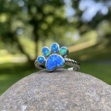 Load image into Gallery viewer, Blue Opal Paw Print Ring