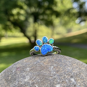 Blue Opal Paw Print Ring