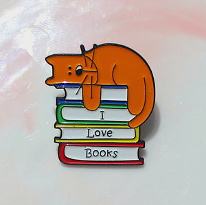 Cat Loves Books Pin