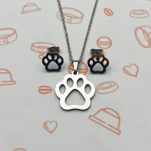 Hollow Paw Necklace and Earrings Set