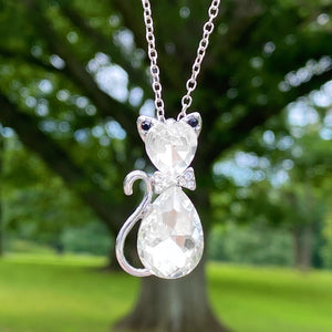 White Gemstone Cat Necklace