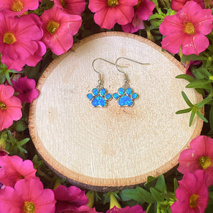 Blue Opal Paw Print Earrings