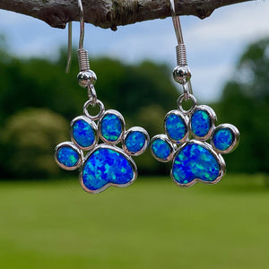 Blue Opal Paw Print Earrings