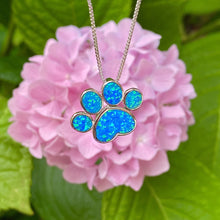 Load image into Gallery viewer, Blue Opal Paw Print Necklace
