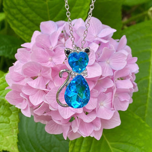 Sky Blue Gemstone Cat Necklace