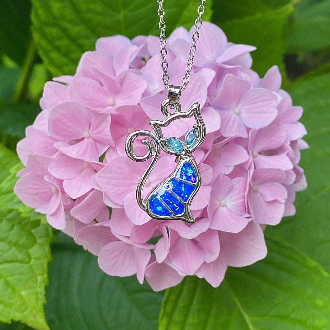 Blue Opal Cat Necklace