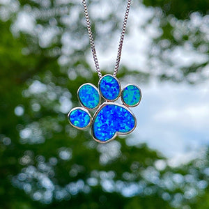 Blue Opal Paw Print Necklace