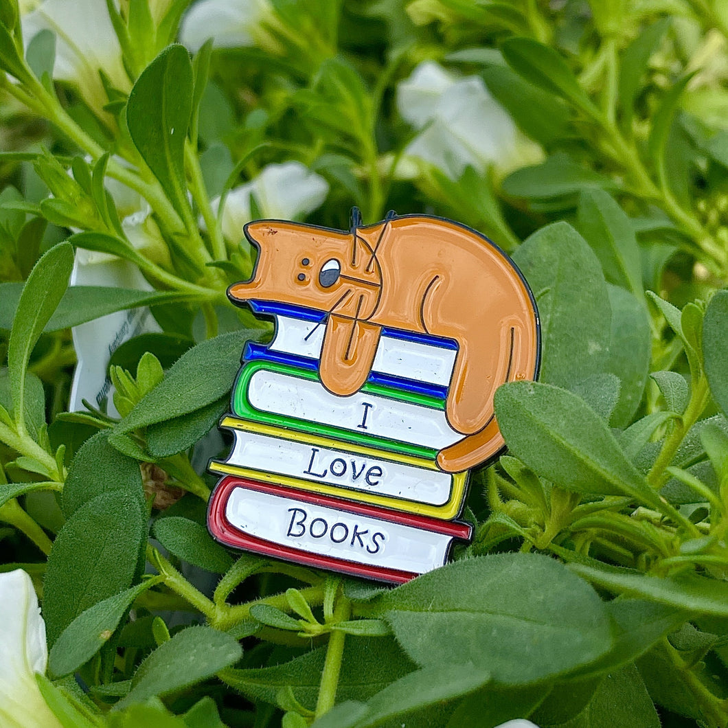 Cat Loves Books Pin