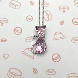 Pink Gemstone Cat Necklace