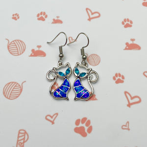 Blue Opal Cat Earrings