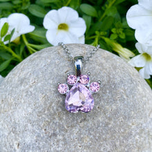 Load image into Gallery viewer, Pink Gemstone Paw Necklace