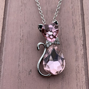 Pink Gemstone Cat Necklace